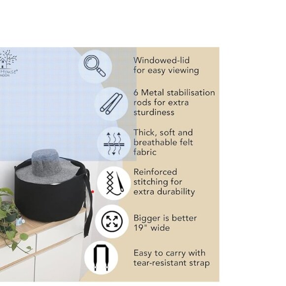 NEW - Felt Hat Organizer and Travel Storage Box | 18"D Collapsible - Picture 2 of 4